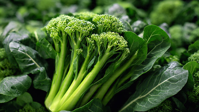 Fresh Green Chinese Broccoli Stems with Flower Buds for Asian Cuisine
