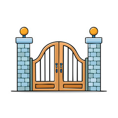 Naklejka premium Ornate double entry gates with decorative stone pillars and ball finials on a clean white background