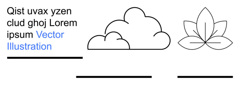Nature, weather, mindfulness, sustainability, environment, eco-friendly design. Outline of a cloud and a leaf. Nature and weather illustrated through clean line art
