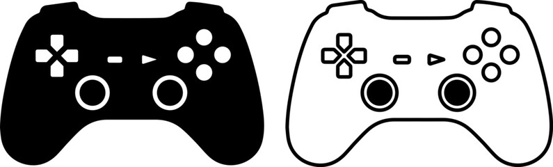 Set of video game controller icons, gamer joystick outline and silhouette vector symbols isolated © faiqa