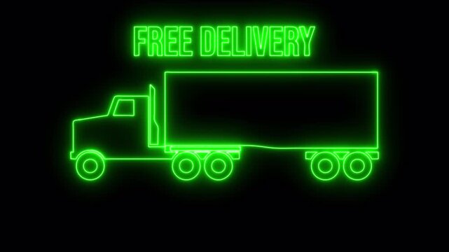 Free delivery service icon animated 4K video isolated on black background. Free shipping. 24 hour and fast delivery. 4K Video motion graphic animation	