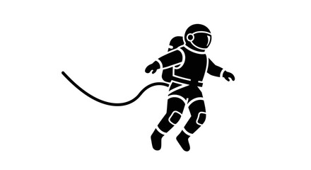 Black Silhouette of Astronaut Floating in Space with Tether © labubu