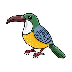 Fototapeta premium Cute Cartoon Toucan Bird with Big Beak and Colorful Feathers, Vector Illustration
