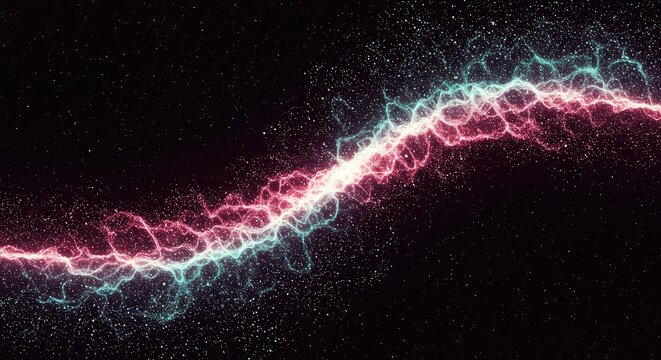 Abstract illustration of a fluctuating quantum field background, showing energy flow and fundamental subatomic particles in the vacuum of space, light, quantum, dark
