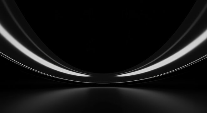 Abstract presentation of a highly polished, smooth, dark surface reflecting diffuse light, creating a wide, empty, and mysterious visual void, water, backdrop, monochrome