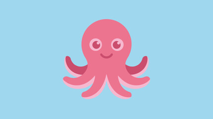 Cute pink octopus cartoon character smiling. © Abhinaya Project