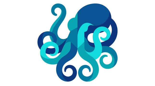 Vibrant teal and blue octopus illustration.