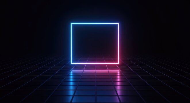 Abstract visualization of a glowing, empty square hovering over a dark grid, symbolizing a crucial missing piece of information or data, challenge, zero, incomplete