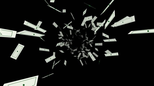 Stylized green banknotes surge forward through a dark void to create a dynamic monetary tunnel representing financial prosperity and rapid business growth.
