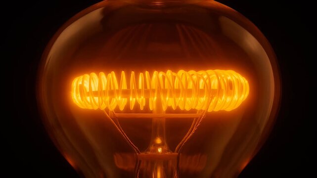 Vintage Edison light bulb with glowing orange filament, close up of antique incandescent lamp, warm amber light in dark room