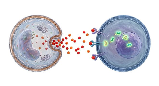 3D Illustration of Cytokine Signaling Pathway and Intercellular Cell Communication