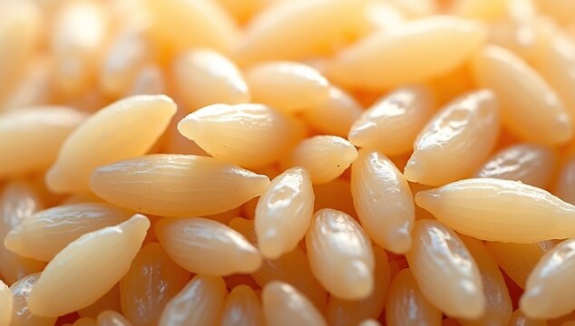 Close-up Macro Shot of Uncooked Orzo Pasta Grains.