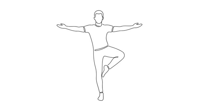 Single Continuous Line Person Balancing on One Foot Scale Pose Minimal Vector Illustration