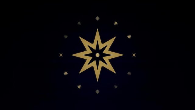 Luminous Golden Eight Point Star Geometric Seamless Loop Background 