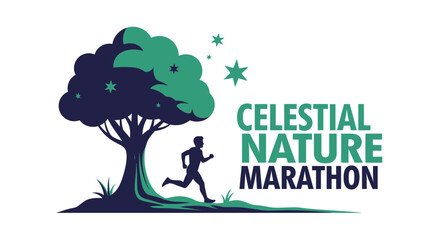 Fototapeta premium Running Under A Celestial Tree At Night For A Nature Marathon Event
