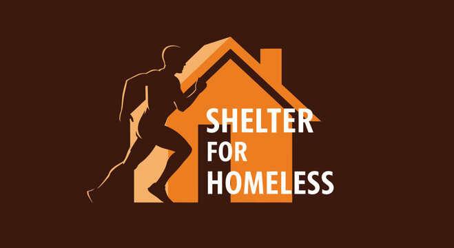 Shelter Symbol for Homeless: A Running Figure In Front of Iconic House Symbol, Concept Art