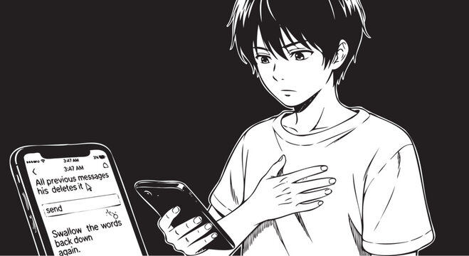 Teenager with phone deletes text message