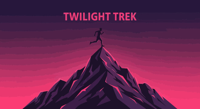 Silhouette Of A Runner Ascending A Summit During Twilight Represents Ambition And Drive