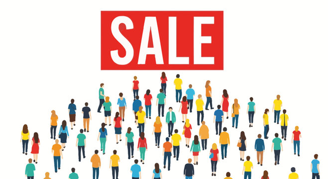 Shoppers Gather Under Sale Announcement Illustrating Shopping and Discount Season Events