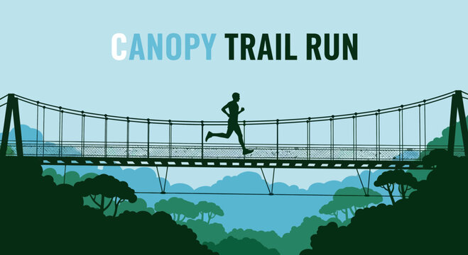 Silhouette Of A Runner Bridging A Canopy Trail Across The Forest