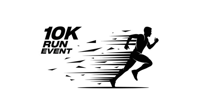 Silhouette Of A Runner During A 10K Race, Isolated On A White Background, Event Illustration