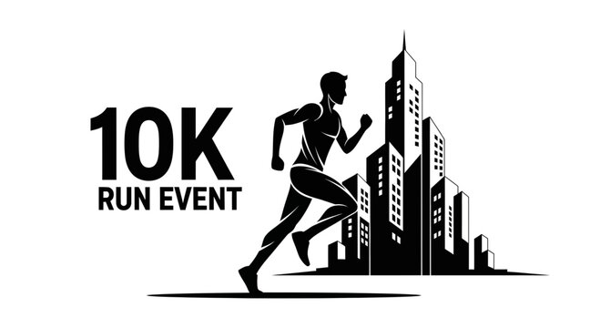 Silhouette Of A Runner Embarking On A 10K Run Event Through Urban Cityscapes Design