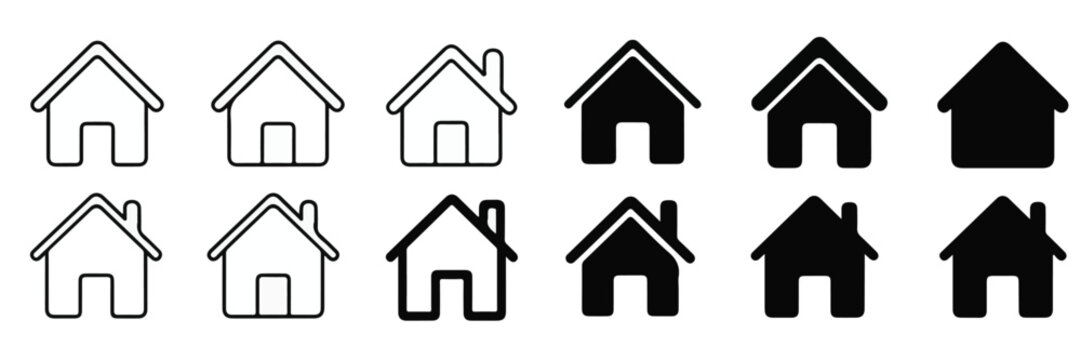 Collection of House Icons in Outline and Solid Styles