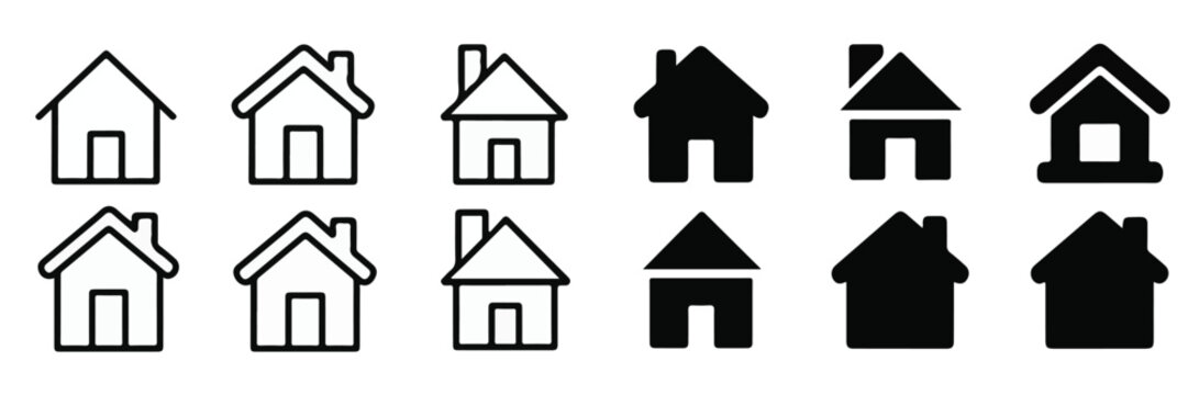 Collection of House Icons in Outline and Solid Styles
