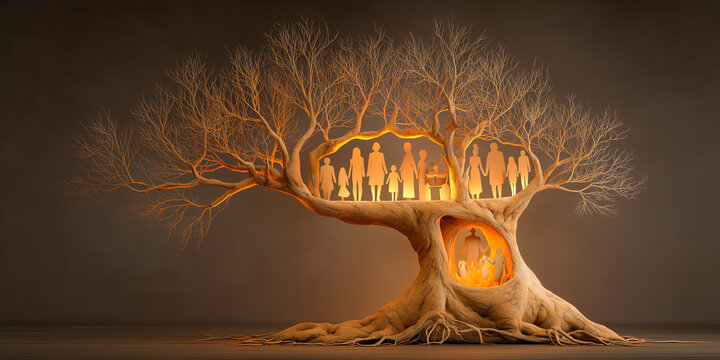 Pension beneficiary planning with family tree structure representing legacy, wealth transfer, and long term financial security in global markets today effectively