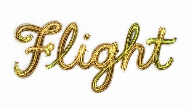 Golden Flight Script: Exquisite golden script spelling the word Flight against a pristine canvas, exuding elegance and suggesting boundless possibilities.
