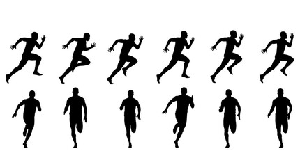 Fototapeta premium Silhouette Of Athletes Running, Action, Speed, And Movement With White Background