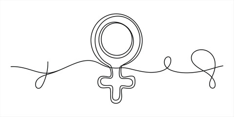 Minimalist continuous line art of the female gender symbol with abstract wavy lines on the sides. Vector, illustration © Ranjona Vector Art