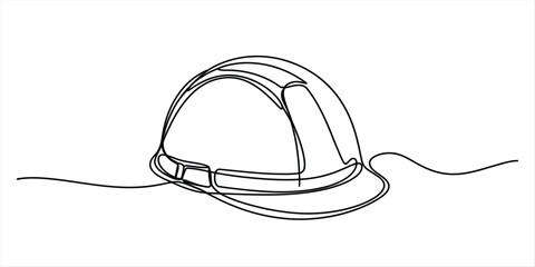 Fototapeta premium Continuous one line drawing of a safety hard hat for construction and industrial work sites Vector, illustration