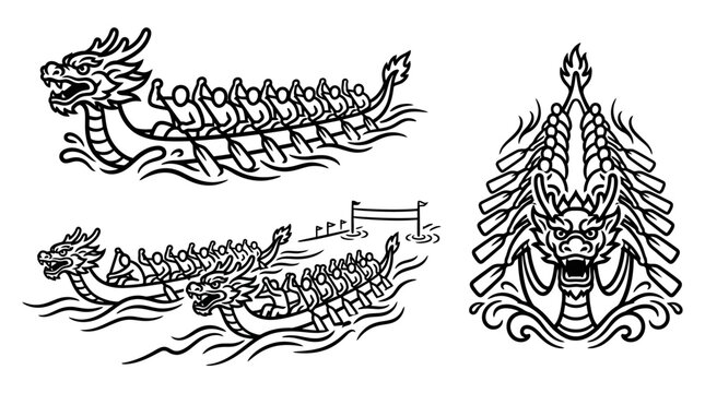 Dragon Boat Race Illustration - Traditional Water Sport Artwork.