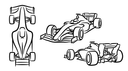 Fototapeta premium Detailed Black and White Illustrations of Formula One Race Cars.