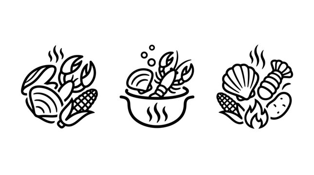 Delicious Seafood Boil Icons Representing Culinary Delights and Fresh Ingredients.