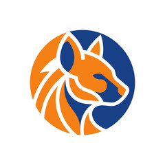 Obraz premium Stylized canine silhouette icon in a circular design, blending dynamic orange and deep blue hues, representing strength, wisdom, and a captivating dreamlike aesthetic