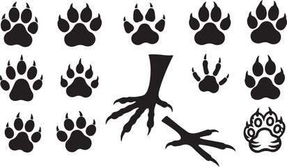 Fototapeta premium Animal Paw Prints and Bird Talon Silhouette Collection