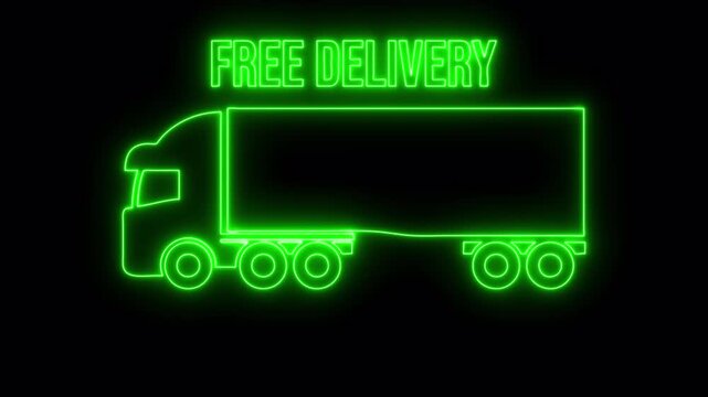 Free delivery service icon animated 4K video isolated on black background. Free shipping. 24 hour and fast delivery. 4K Video motion graphic animation	