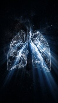 Lungs formed purely from dense smoke with strong lighting