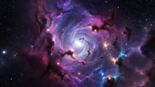 Mesmerizing spiral galaxy with radiant colors and swirling nebulae floating in a cosmic night sky background