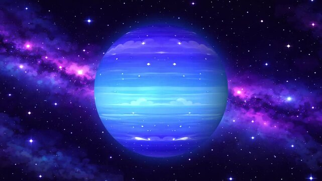 Realistic Rotating Neptune Cartoon Version Loop, Planet Animation in Space HD Background