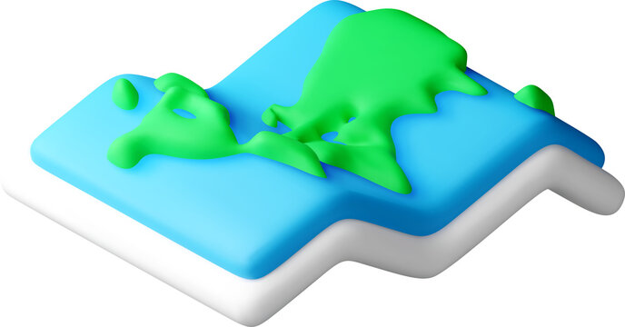 3d world map icon on an abstract zigzag platform.