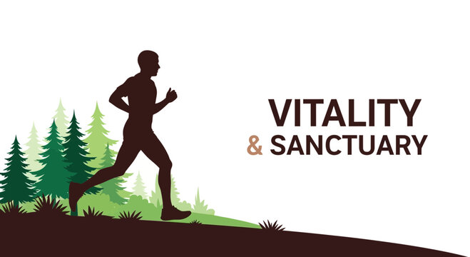 Silhouette Of Jogger In Nature: Vitality and Sanctuary, Fitness and Wellbeing Concept