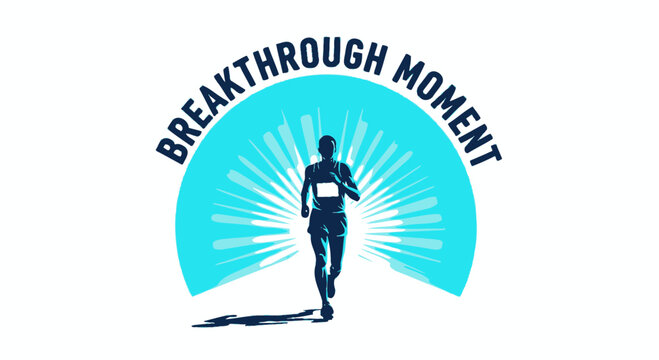 Silhouette Of Marathon Runner Achieving A Personal Breakthrough In Vibrant Aqua Design