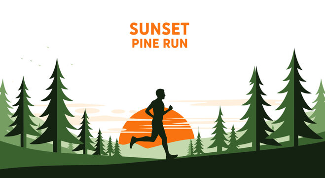 Silhouette Runner Amidst Sunset and Pine Trees Depicting Outdoor Running Sport Activity