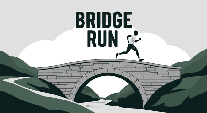 Silhouette Runner Crossing Stone Bridge: A Pictorial Representation of Running and Marathon