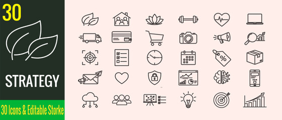 Obraz premium Business, technology, marketing and lifestyle line icons set minimal outline vector collection