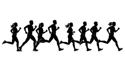 Obraz premium Silhouette Runners Racing Against Each Other in a Dynamic and Energetic Group