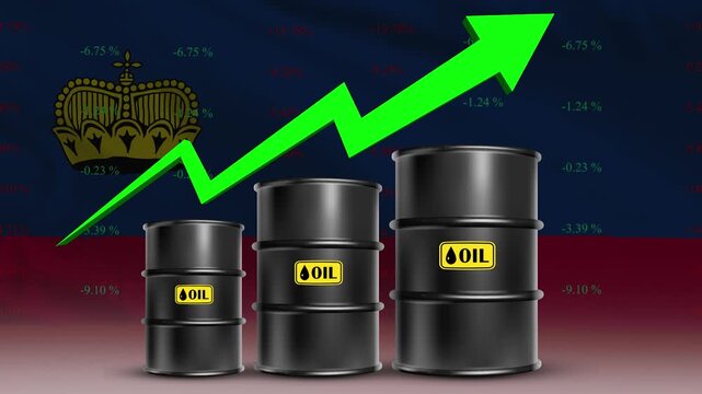 Liechtenstein Crude Oil Market Growth with Green Rising Arrow and Barrels